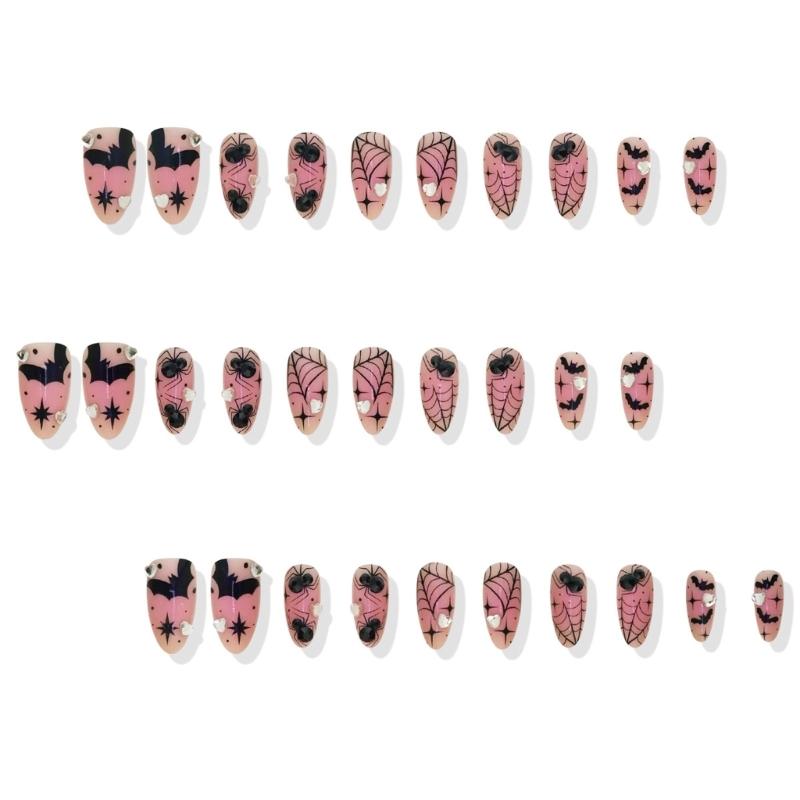 30 Pieces Halloween Nail Art Pink Bat Chrome Press Ons ABS Material Costume Party Accessories