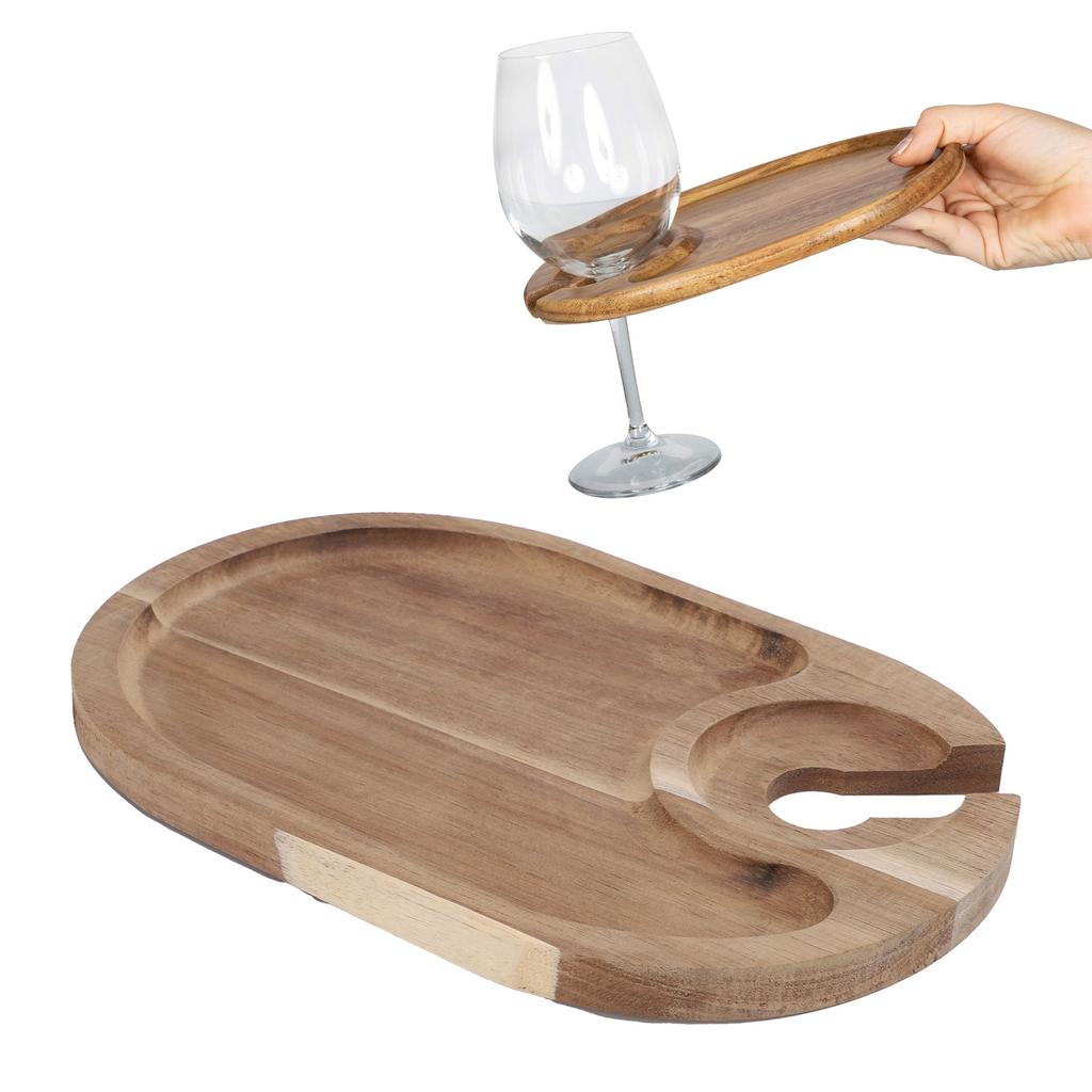 Plato de Madera para Vino y Aperitivos con Soporte para Copas Bandeja para Cócteles Tabla de Charcutería para Queso Aperitivos Entretenimiento para Fiestas