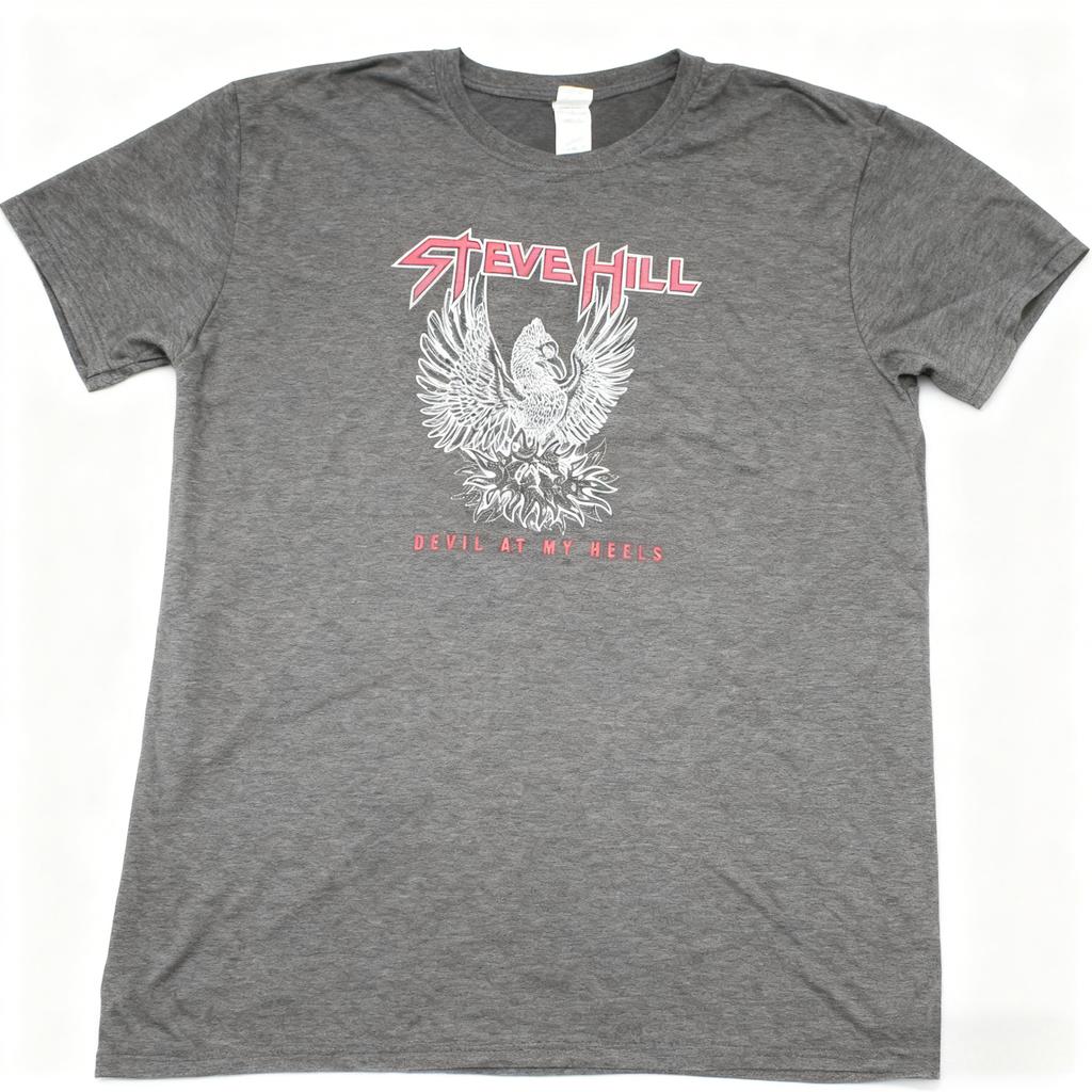 Steve Hill Black Steve Hill T-Shirt with Eagle Graphic & Devil At My Heels Print Rock Music Unisex Fashion Casual Loose T-Shirt