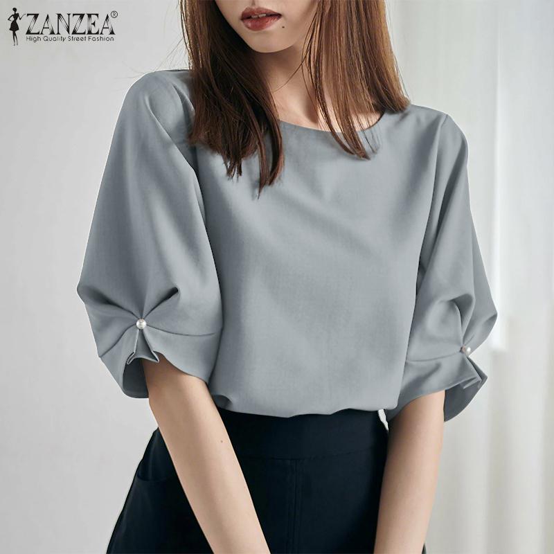 ZANZEA Dámská ležérní halenka s kulatým výstřihem, volným střihem a polovičním rukávem