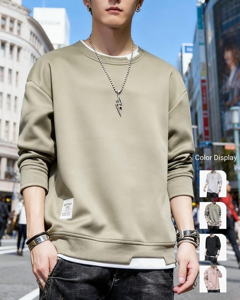 [foveitaa] Men's T-shirt Hoodie Long Sleeve Loose Silhouette Pullover Sweatshirt Top Casual Stylish Plus Size Spring/Autumn Clothing Green L