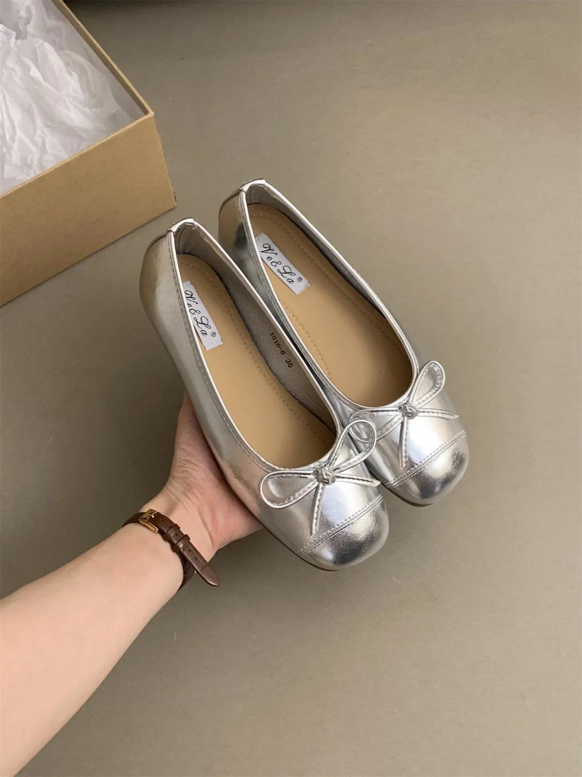 

Женские балетки с бантом, весенняя женская обувь, лоферы с круглым носком, дизайнерская обувь, новая модная повседневная обувь на мягкой подошве 35