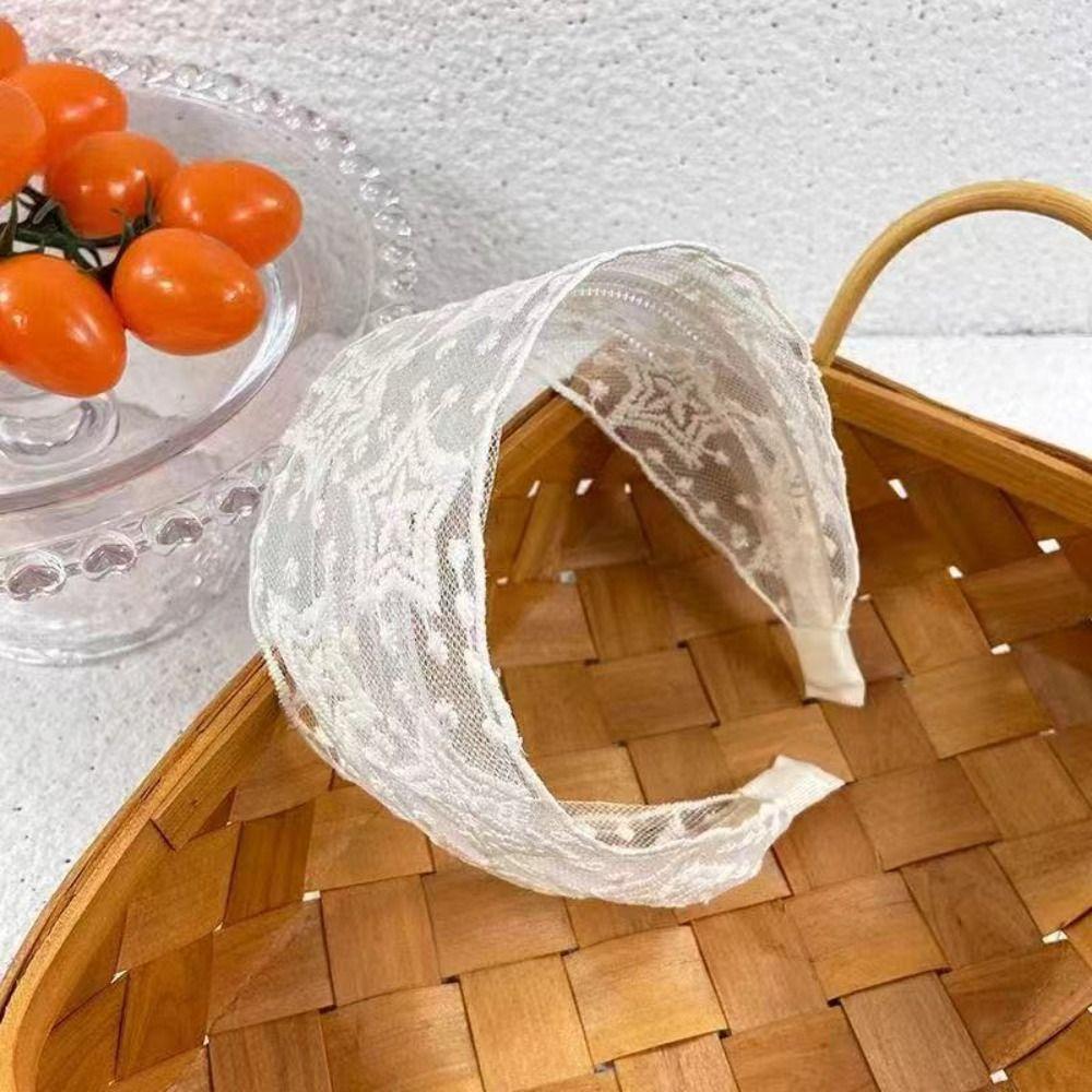 Mesh Lace Headband Lace Wide Edge Hair Hoop Elegant Bohemian Headwrap  For Women Girls