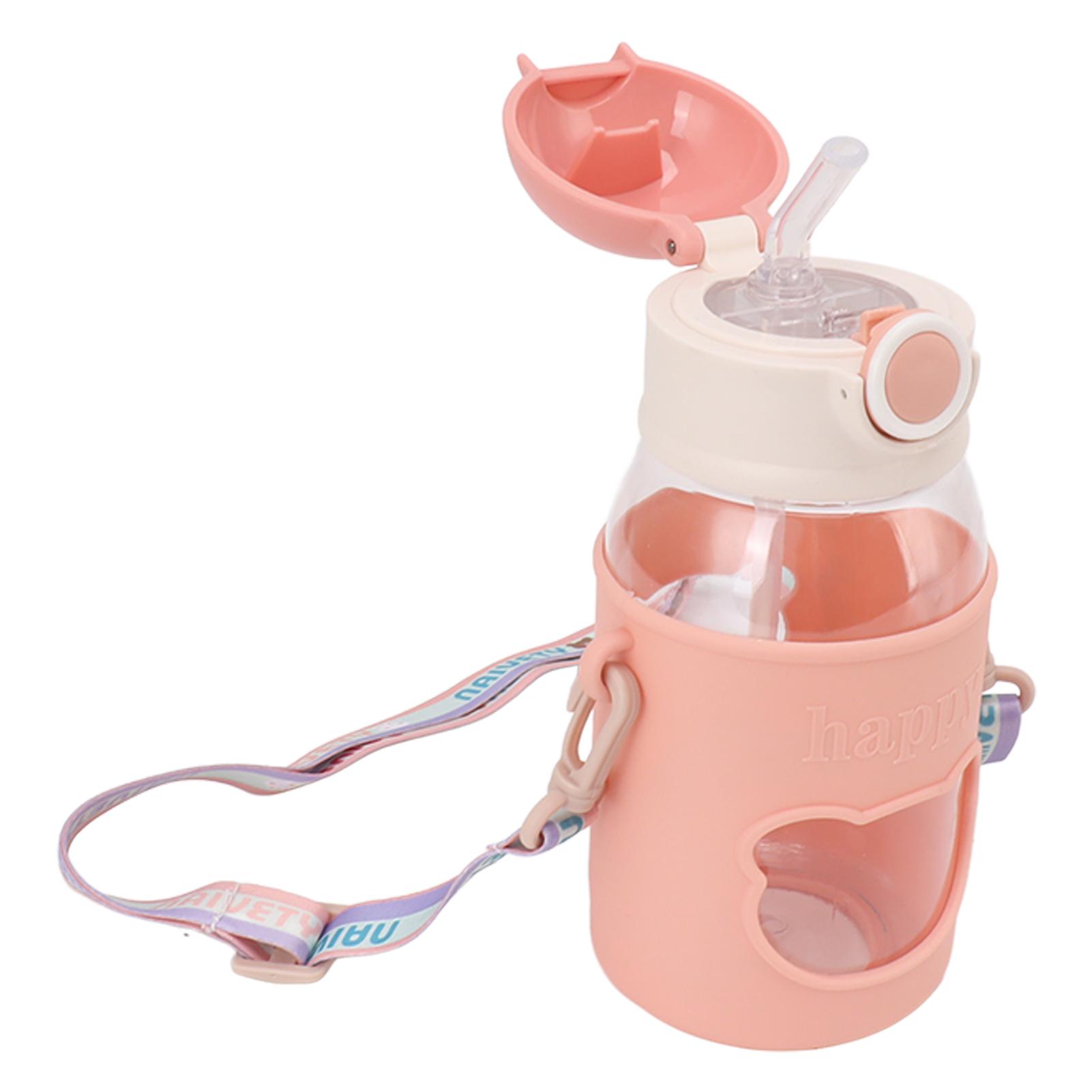 

Straw Water Bottle Portable Sealed Leakproof Straw Water Cup with Sticker for Home Picnic Pink L