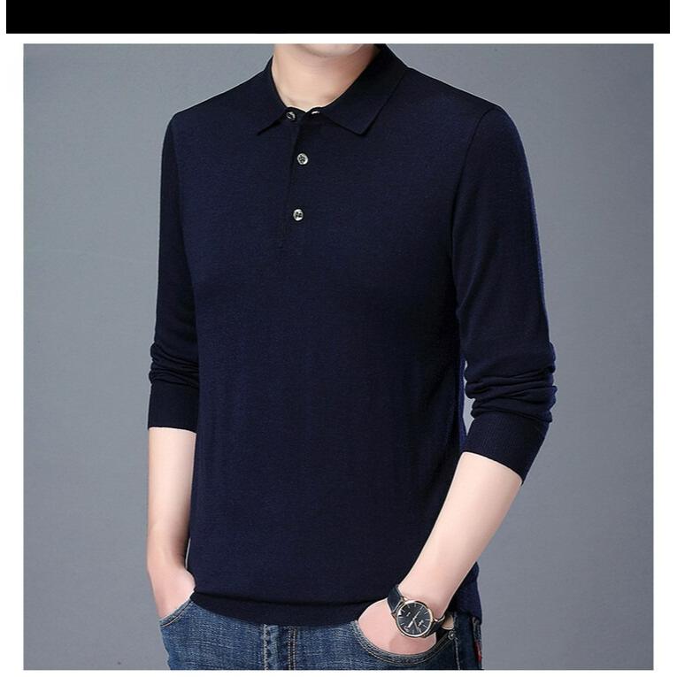 Herbst- und Winterstrickwaren Hemden Herrenmode Einfarbig Revers Unterzieh-Herren Langarm-Tops Pullover Herren