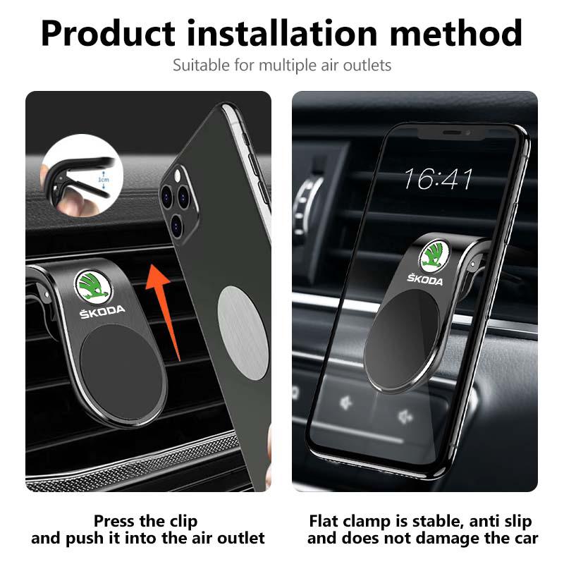 Car Logo 360 Magnetic Phone Holder Air Vent GPS Stand Auto Interior Accessories For Skoda Octavia A5 A7 RS Fabia Superb Rapid  ZL8