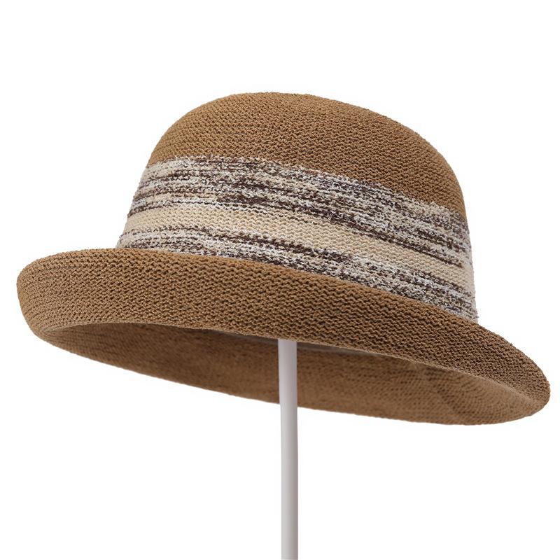 French Milliner Spring And Summer Sunshade Sunscreen Elegant Curled Top Hat Showing Small Face Knitted Breathable Warped Edge Basin Hat