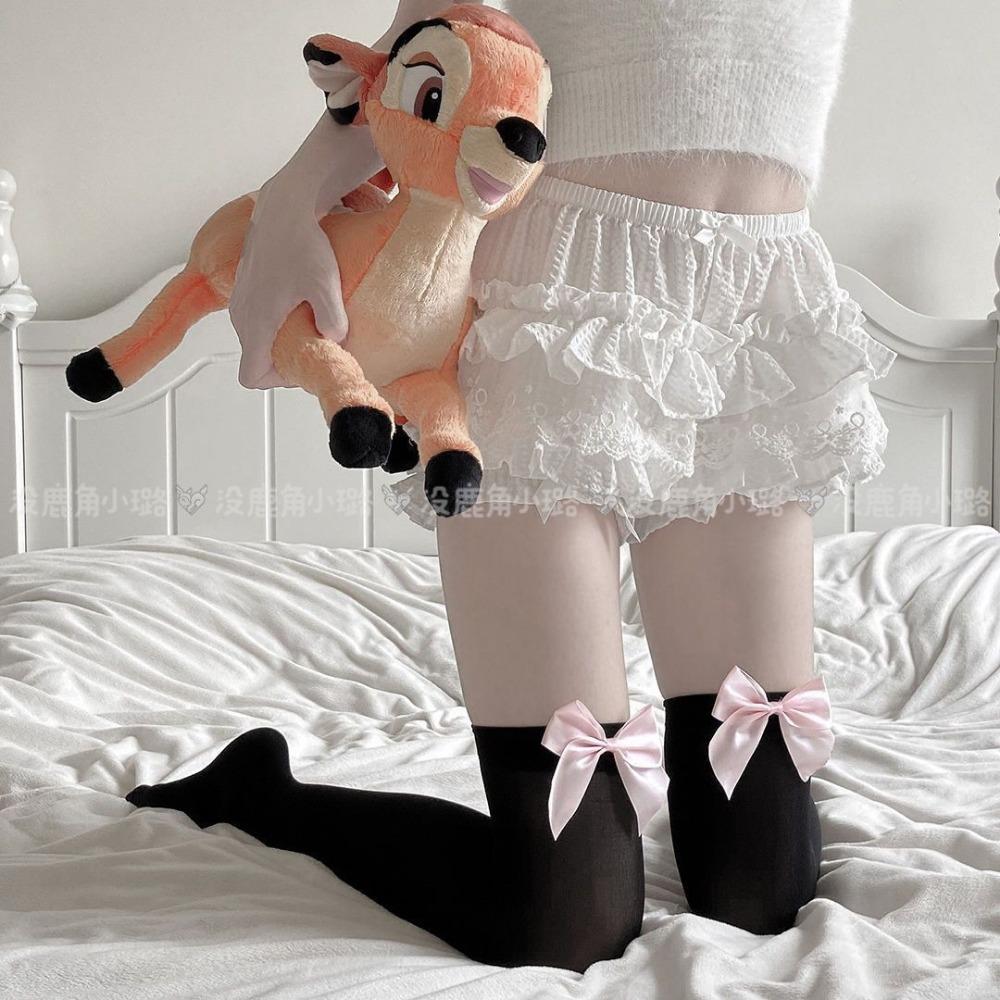 Slim Black Silk Sweet Cute Sexy Knee Socks High Thigh Socks Lolita Bow JK Stockings Women