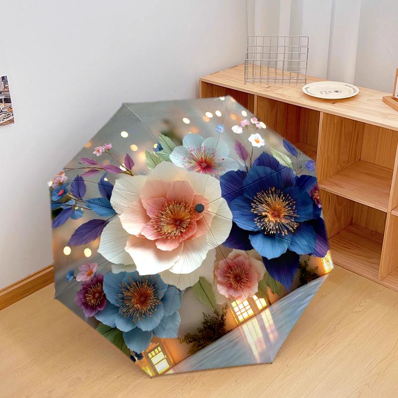 

1 PC Automatic Folding Umbrella - Beautiful sculpted flowers Pattern, Portable & Foldable Design with 8 Ribs, Christmas Birthday Gifts