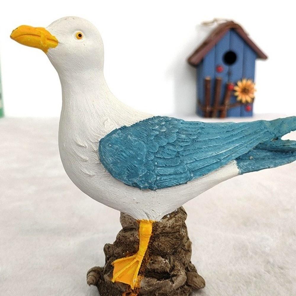 Mediterranean Style Resin Seagull Figurine Waterproof Seagull Model Ornament Coastal Home