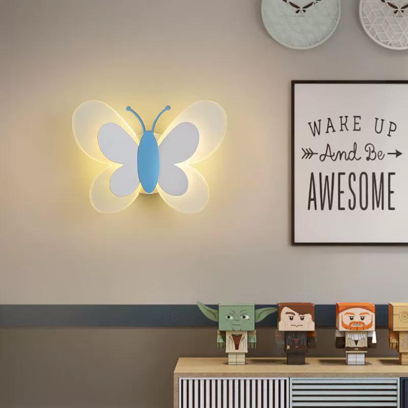 Nordic LED Butterfly Bedside Wall Lamp for Kids - Modern, Creative Bedroom Sconce