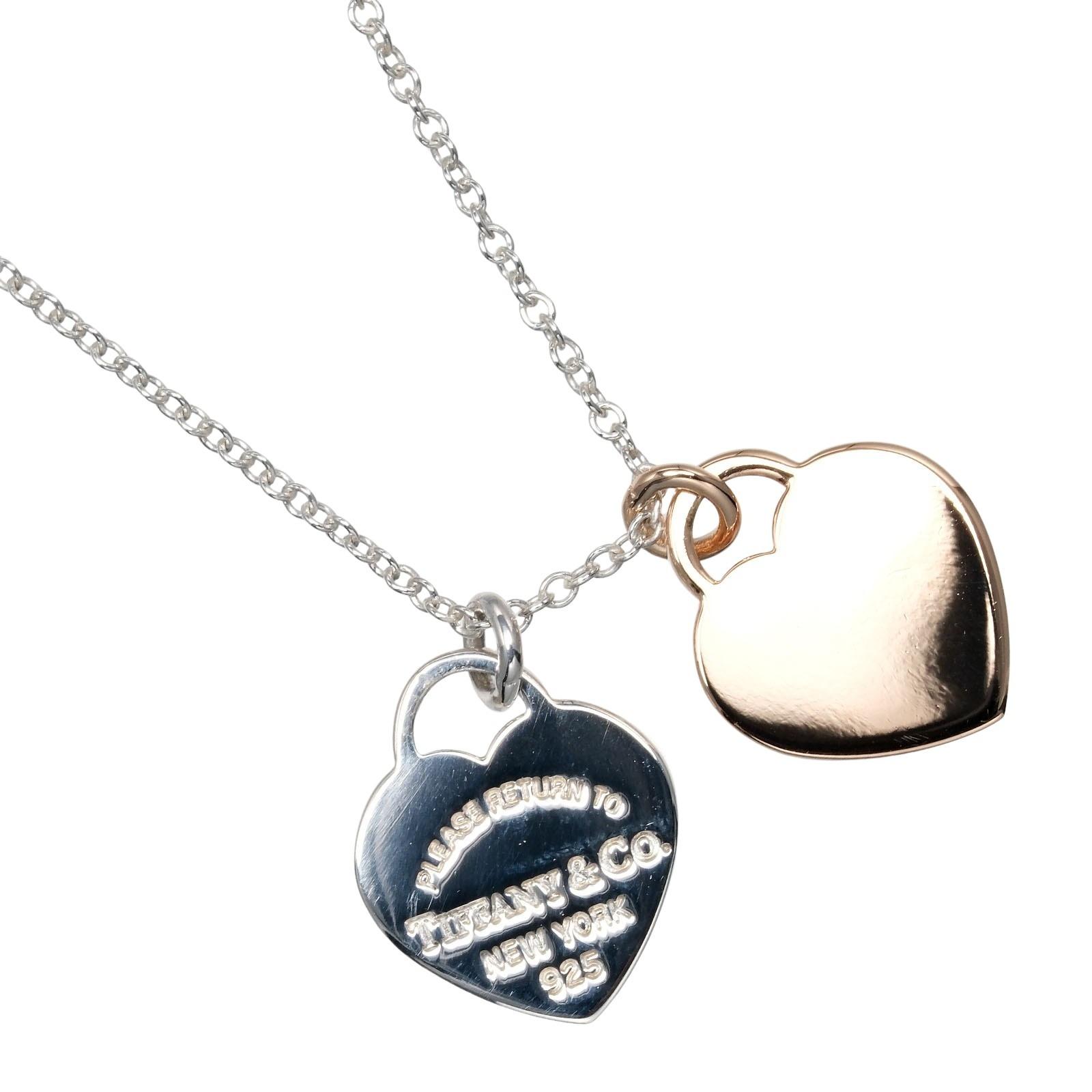 

TIFFANY&Co. Return to TIFFANY&Co. Double Mini Heart Tag Necklace Silver925/K18 Pink Gold 3.16g Women Used