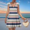 Women's Fashion Casual V Neck Wavy Edge Striped Plaid Print Short Sleeve Dress