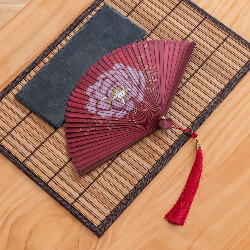 Chinese Style All-Bamboo Classical Fan for Women, Japanese-Style Ancient Classical Black Folding Fan, Bamboo Fan for Hanfu Dance, Portable and Easy