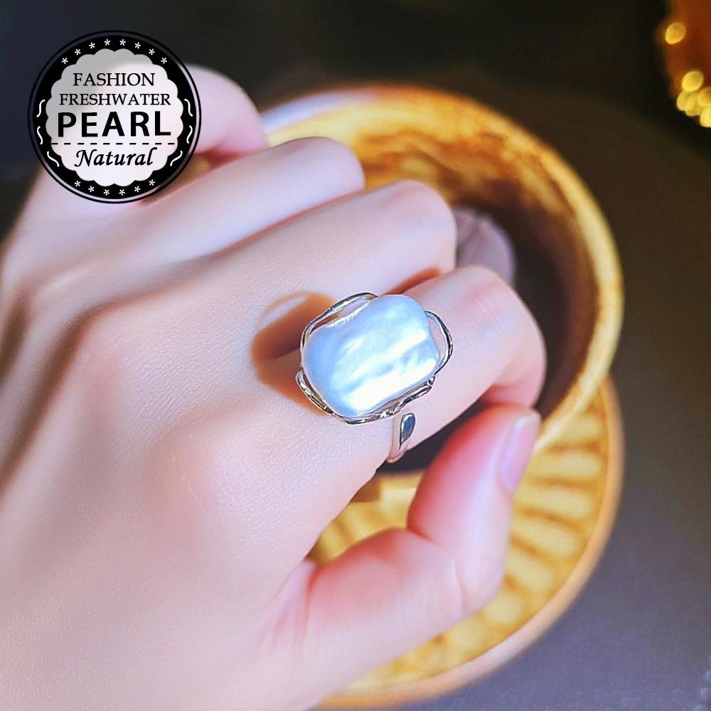 SENIKO 12-16mm Natural Freshwater Pearl Rings For Women Fashion Female Cubic Zirconia CZ Ring Pearl Jewelry Adjustable Ring