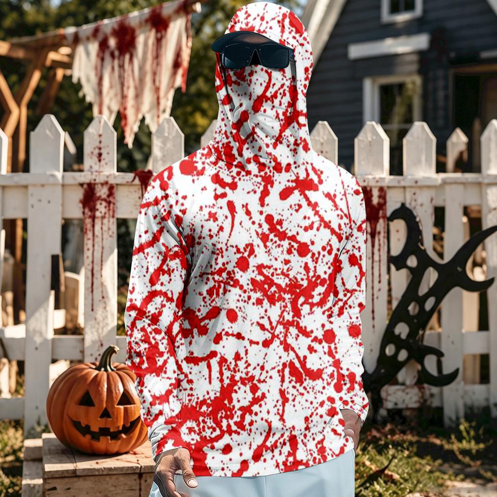 Men's Long Sleeve Hooded T-Shirt Quick Dry Sun Halloween for Fishing Fitness Sports