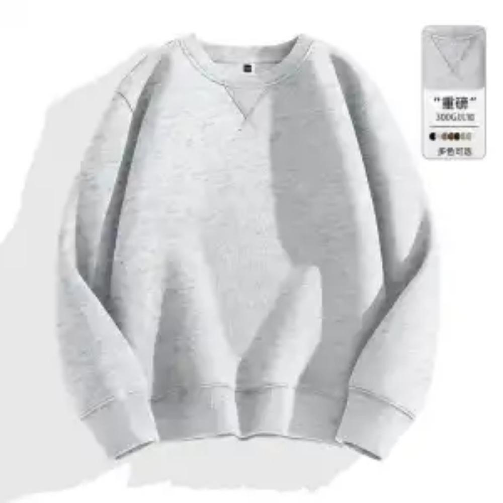 Solid Color Round Neck Hoodie Men's Heavyweight Long Sleeved Versatile Loose Casual Top Hooded Pullover