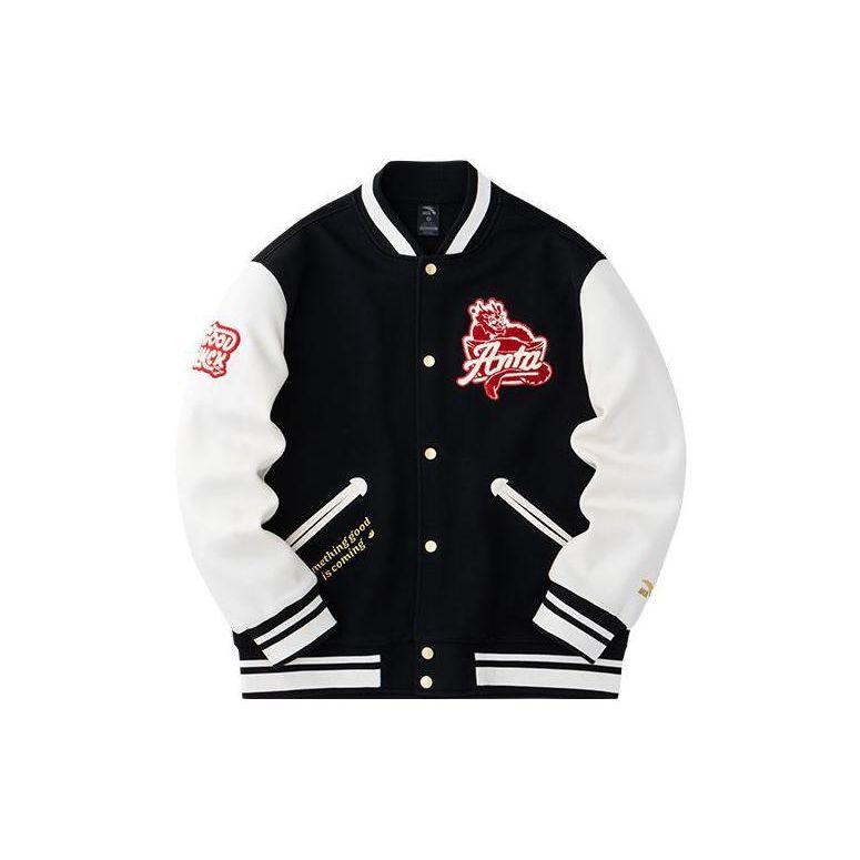 Anta Varsity Jacket Black and White Color Block Unisex 152418745S-3 S