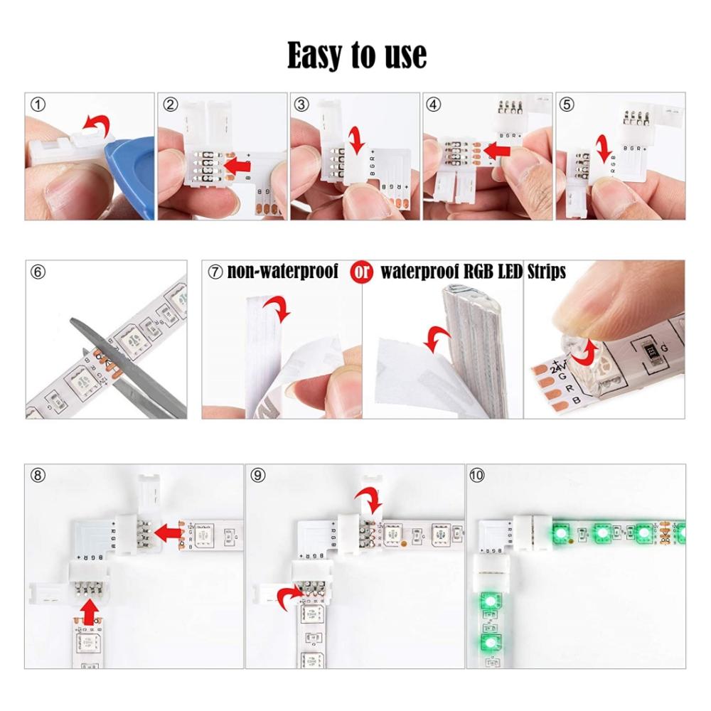 Aokin 10 Pack 4-Pin RGB LED Light Strip Connectors Adapter Terminal for 10mm(0.39 in) SMD 5050 RGB Flexible LED Strips Extension