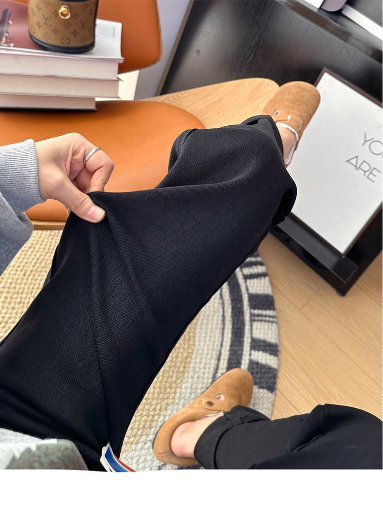 S35 Women's High-Waisted Slimming Wide-Leg Fleece Denim Pants - Black-Gray.