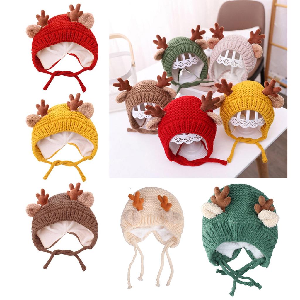 Antlers Christmas Hat for Children Thicken Plush Headgear White Furry Liner for Christmas Parties Cosplay Accessories