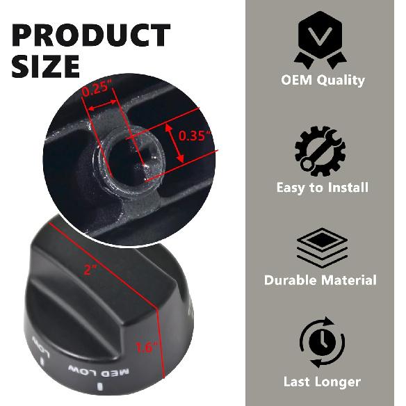 PA010034 Top Burner Knob Replacements for Viking Gas Range, Cooktop Stove Control Knob Compatible with VDSC305, VDSC365, VGIS30, VGRC36, VGRC48,