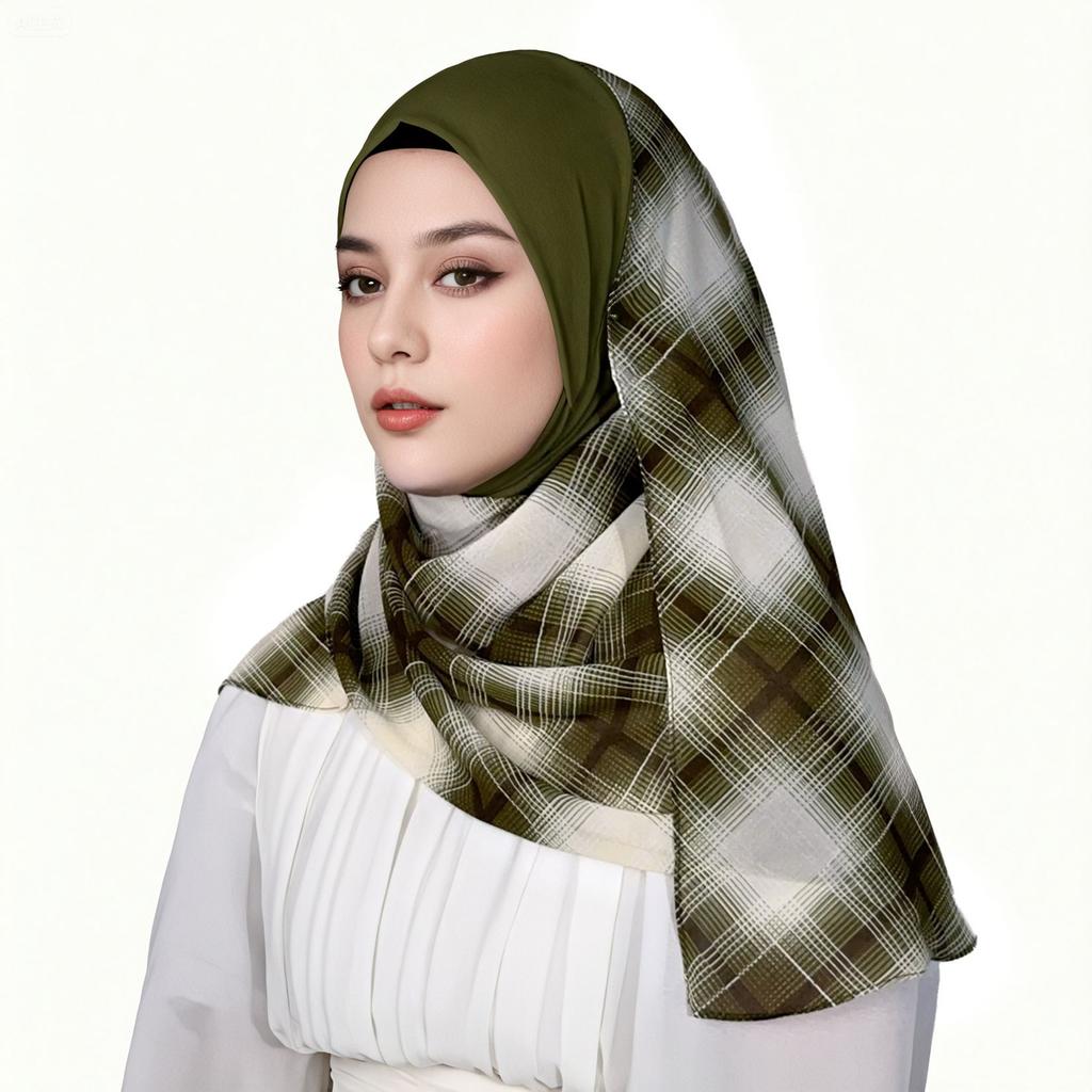 Hijabs Women Muslim Plaid Chiffon Scarf Sweet College Style Plaid Yarn Headscarf Sunscreen Shawl