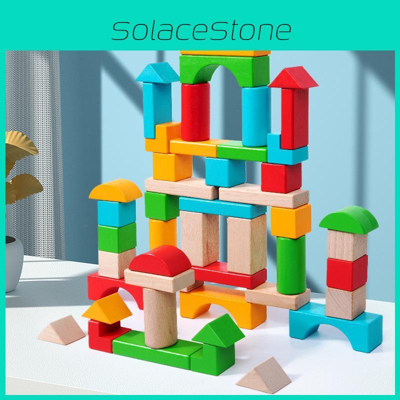 Creative Blocks Wooden Set With 50 Big Pieces For Kids Learning And Imagination