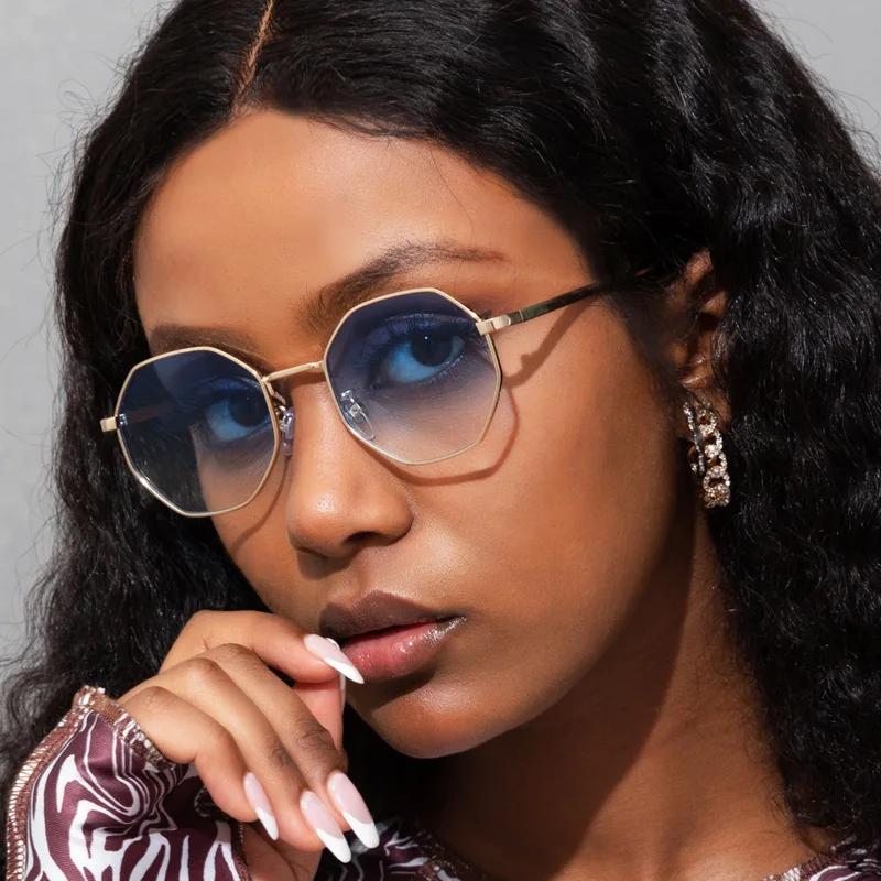 Vintage Polygon Sunglasses Women Brand Fashion Small Frame Sun Glasses Female Metal Gradient Retro  Feminino