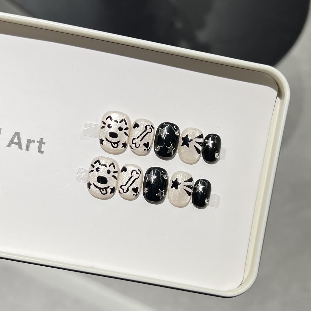 Hand-painted Cute Cartoon Cat Eye Nail Art Film Daily Short Wear Armor Pure Handmade