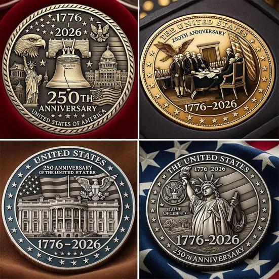 US 250th Anniversary Souvenir Coin Double-Sided Carved United States History Commemorative Badge
