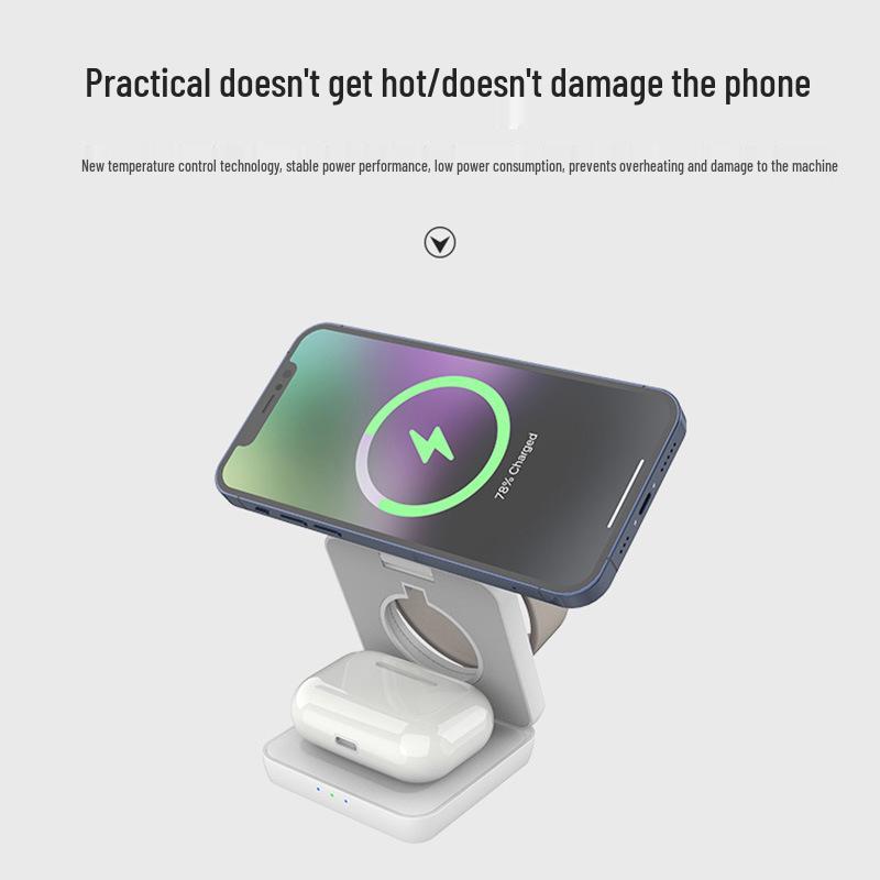 3-in-1 Foldable Magnetic Wireless Fast Charging Phone Holder for Apple