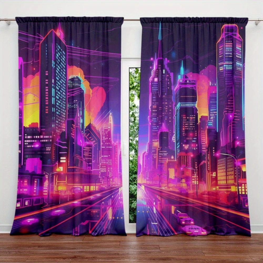 Future City Painting Printed Curtain for Home Decor - Rod Pocket Window Treatment for Bedroom   Kitchen   Living Room