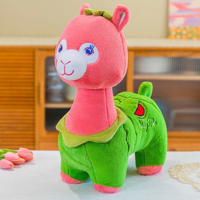Adorable Pink And Green Fruit Alpaca Plush Toy With Soft Short Plush Material