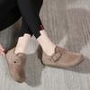 Women's Suede Flat Mules, Casual Buckle Strap Closed Toe Loafers, Retro Minimalist Slip-on Shoes for Spring Autumn Daily Wear