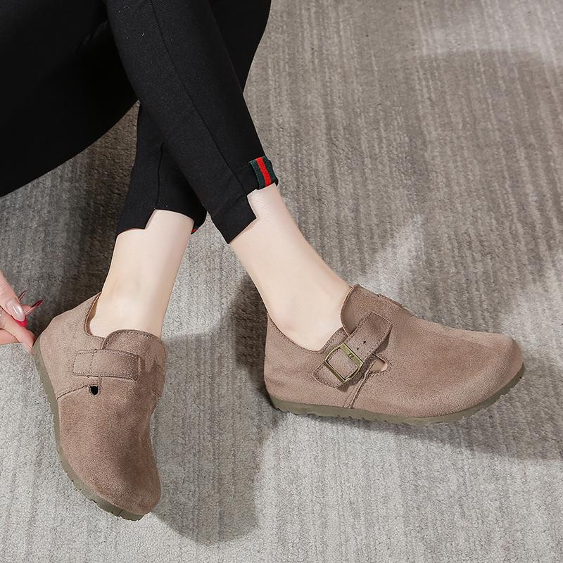 Women's Suede Flat Mules, Casual Buckle Strap Closed Toe Loafers, Retro Minimalist Slip-on Shoes for Spring Autumn Daily Wear