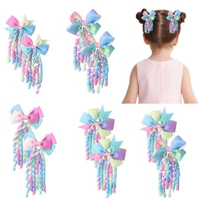 Sweet Hair Clips For Girl Bow Barrette Cute Tassel Ribbon Curly Ponytail Hairpins Accessories