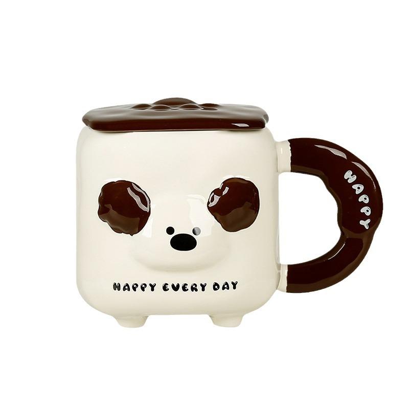 Funny Cute Puppy Ceramic Cup Girls Milk Breakfast Cup Couple Mug with Lid Creative Cup Souvenir Gift