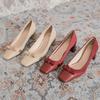 2026 High Heels Luxury Women Shoes Square Head Single Shoes Thick Heel Bow Decoration Simple Stitching Leather Shoes