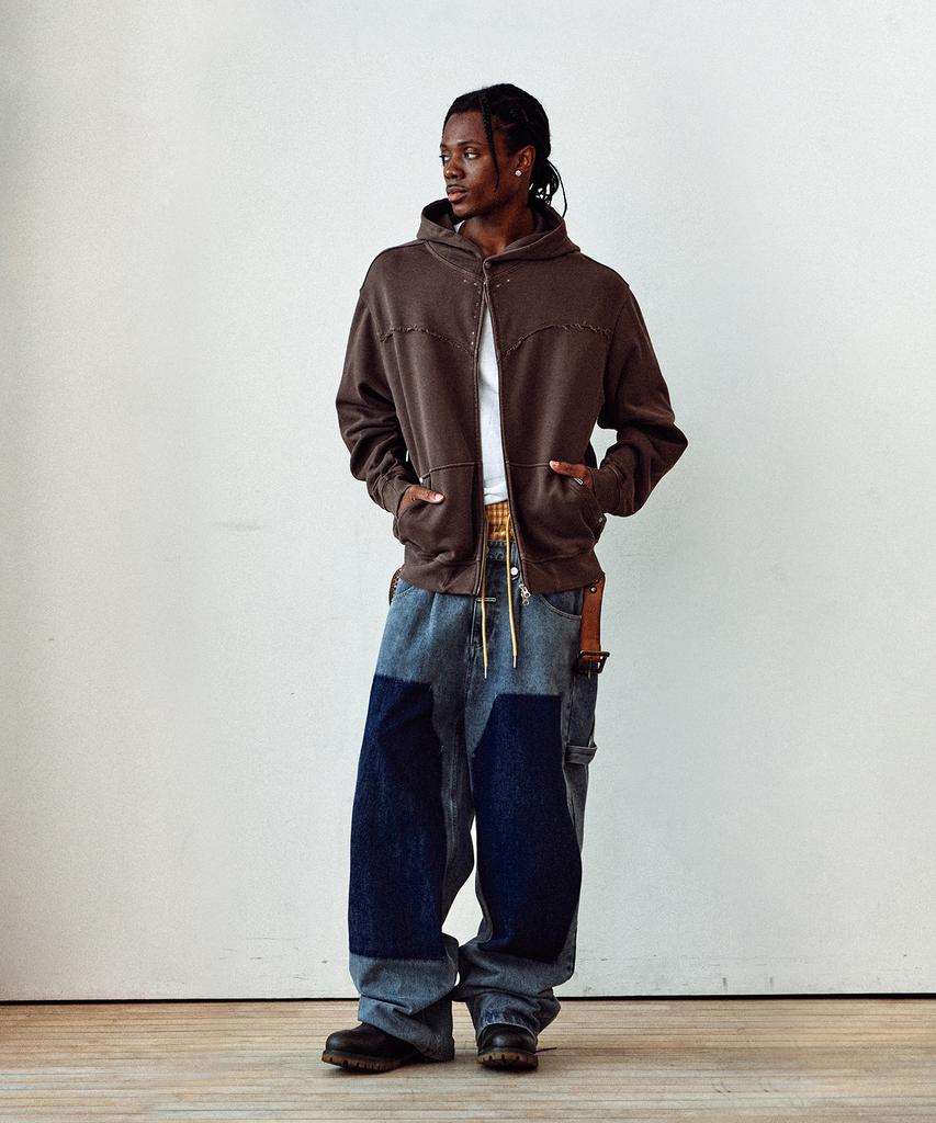 Thevinylhouse Dyed Hoodie Zip-Up Brown