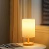 Simple Bedside Table Lamp Dimmable LED Retro Fabric Wooden Bedside Nightstand Lamp for Bedroom