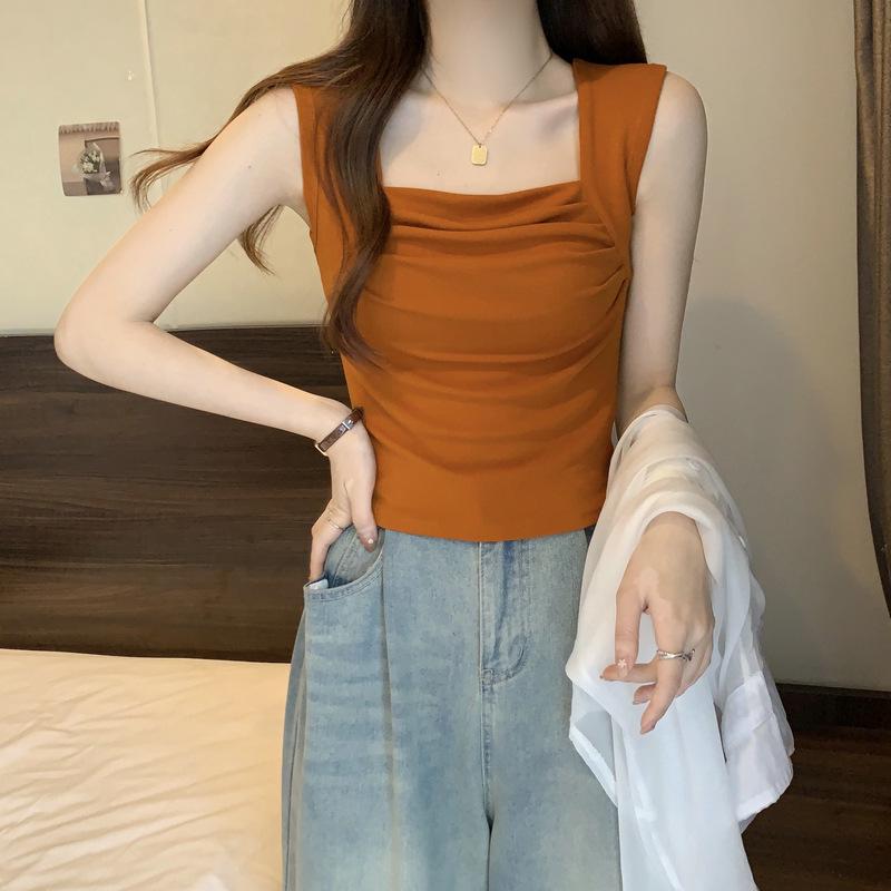 Modal Spicy Girl Square Neck Ruched Tank Top - Women's Slimming Summer Vest