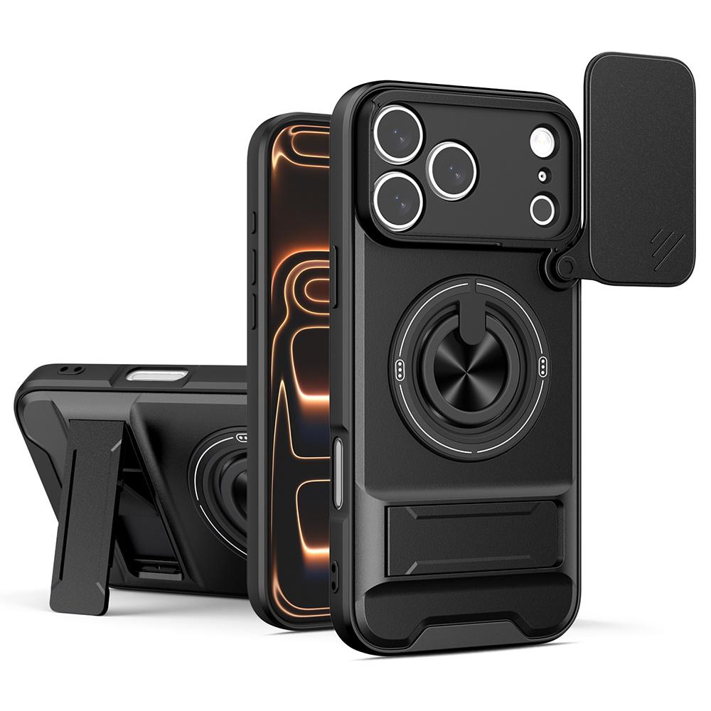 For iPhone 17 Pro Max Case Compatible with MagSafe Ring Holder Foldable Kickstand TPU PC Phone Cover with Camera Lens Slider