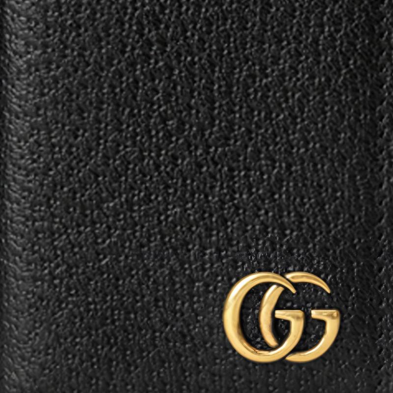 Gucci Marmont Distressed Gold Logo Bi-fold Cow Leather Card Holder Card Holder Men's Black