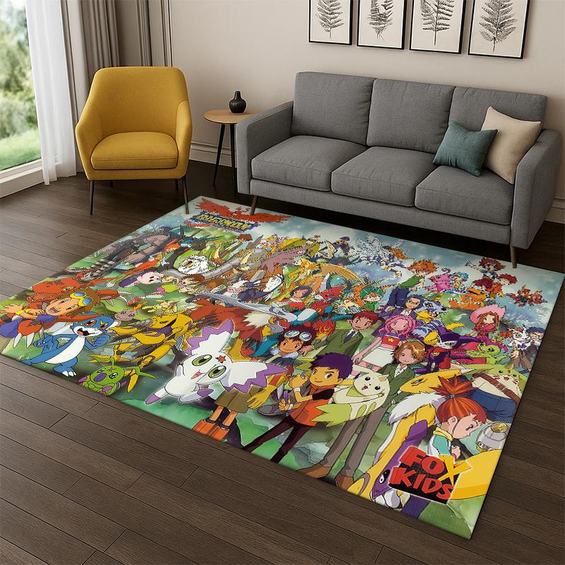 3D Digimon Adventure Angewomon Agumon Cartoon Carpet Rug for Bedroom Living Room Sofa Doormat Home Decor,Kid Area Rug Non-slip