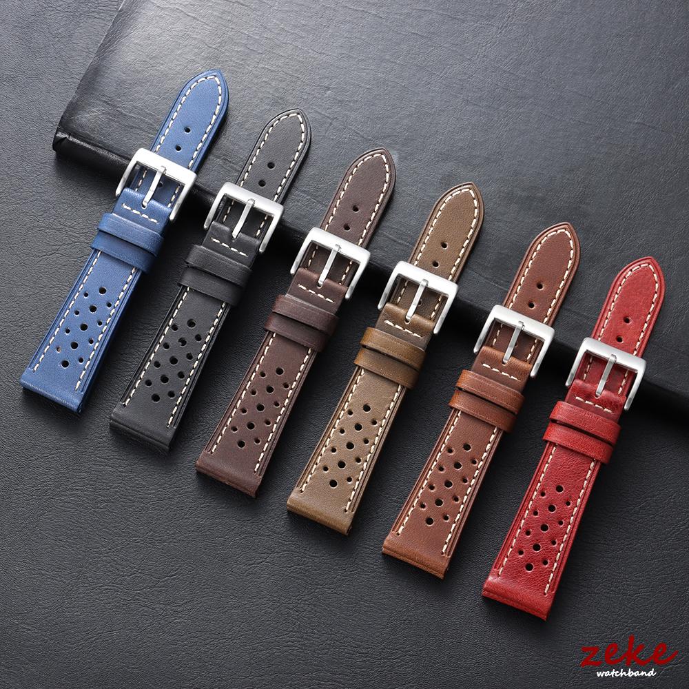 20mm 22mm 24mm Vintage Top-Grain Cowhide Strap for Men Women Universal Genuine Leather WatchBand Brown Breathable Sport Bracelet