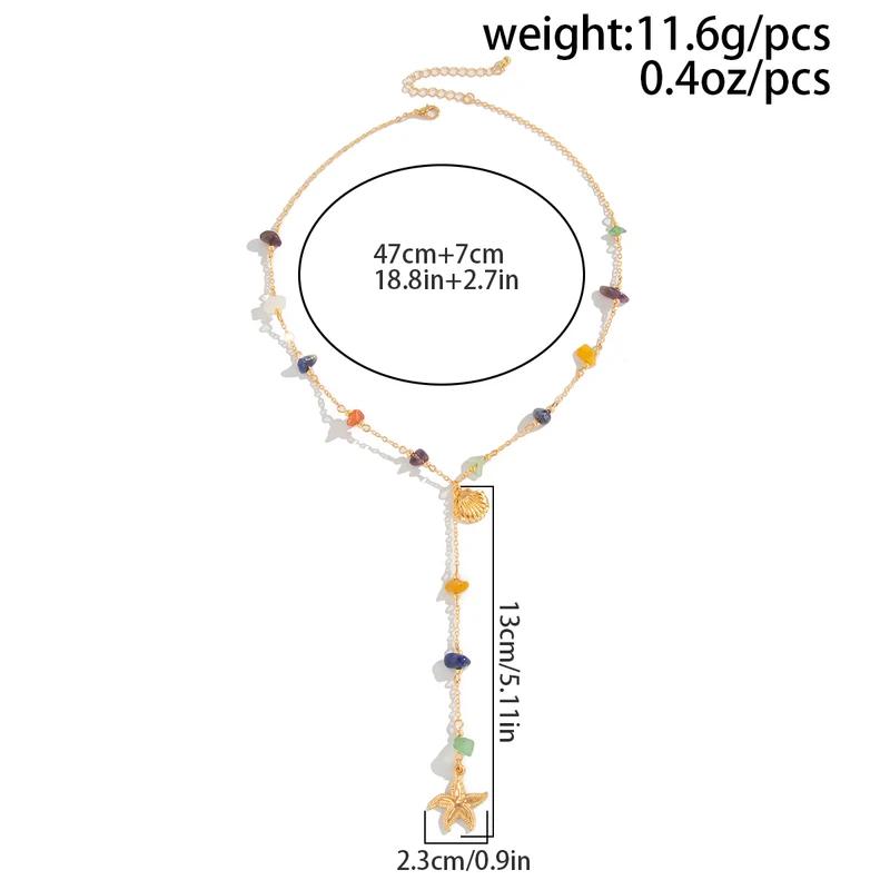 New Fashion Colourful Stone Starfish Conch Pendant Necklace Women Bohemia Long Tassel Chain Summer Beach Y2K Party Jewelry