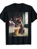 1PZ Bulldog Francese Che Beve Caffè Freddo Maglietta Divertente Animale, Abbigliamento Casual, Lavabile in Lavatrice Te