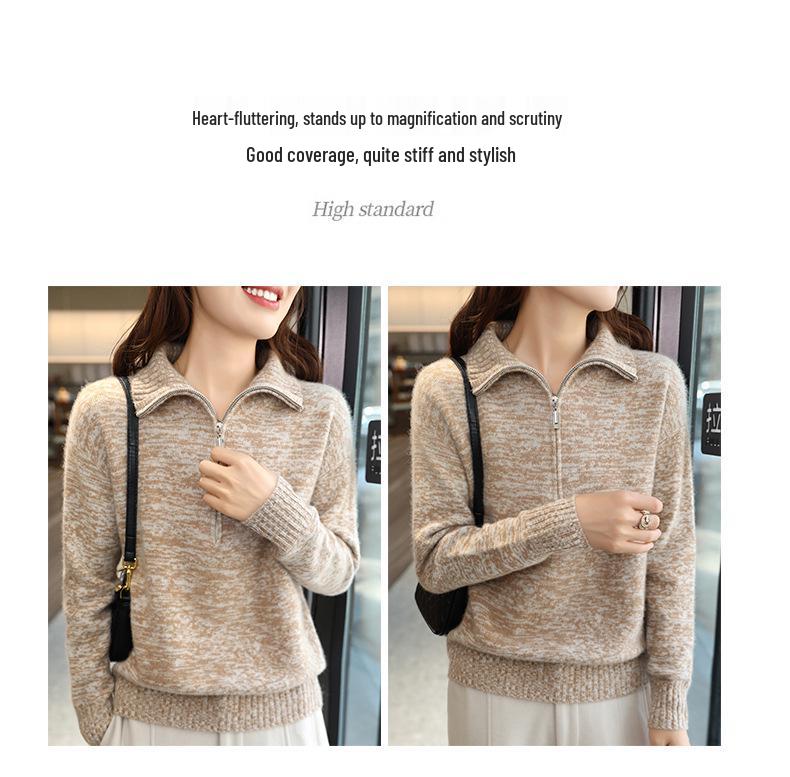 Marled Women's Wool Pullover: Half-Zip Turtleneck Sweater for Autumn and Winter