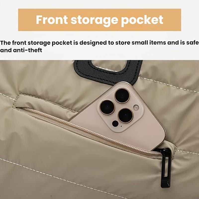 2pcs Large Capacity Padded Women's Tote Bag Set for Travel Fashionable Winter Quilted Handbags Designer Shoulder Bags for Women